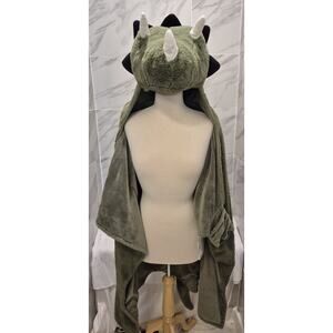 Green Pillowfort Dinosaur Hooded Blanket Hand Pockets Polyester Fleece 50x40"